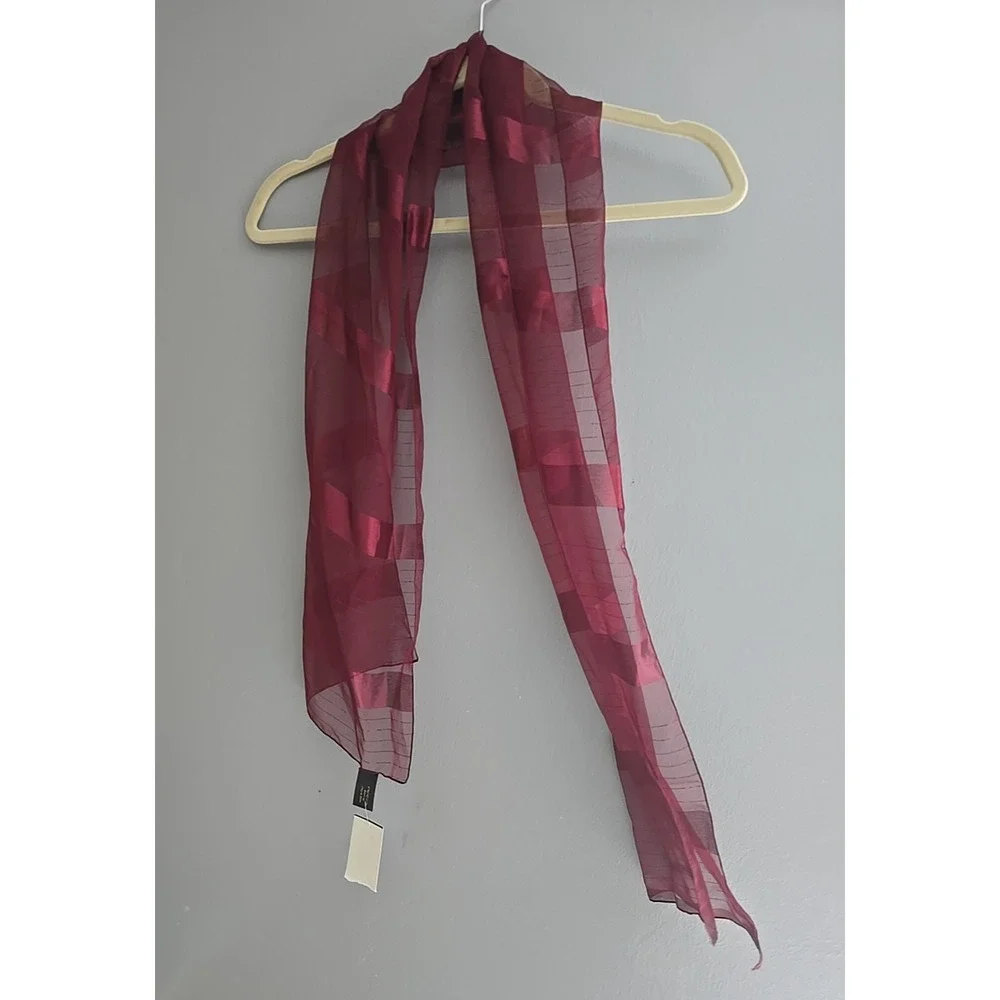 NWT Red Striped Metallic Lightweight‎ Sheer Shawl Wrap Scarf Womans One Size